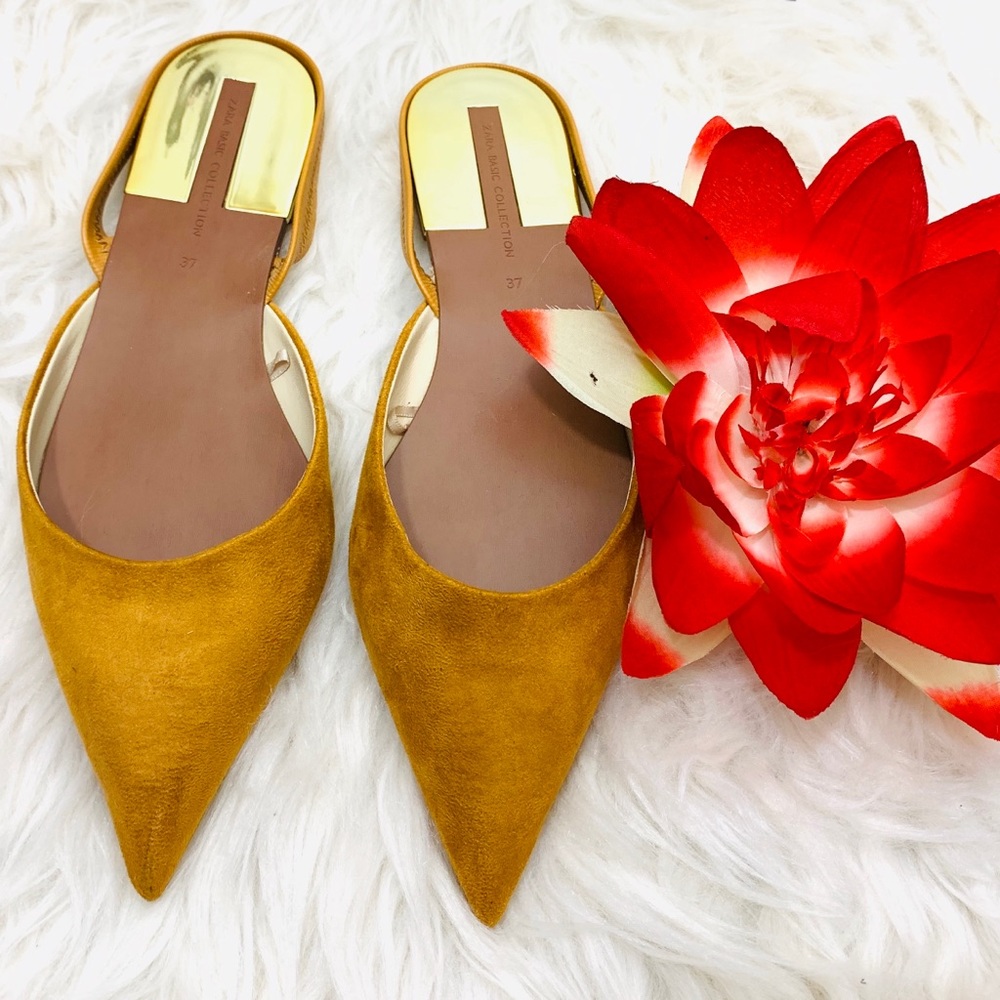 Zara Mustard Yellow Pointed Toe Mules